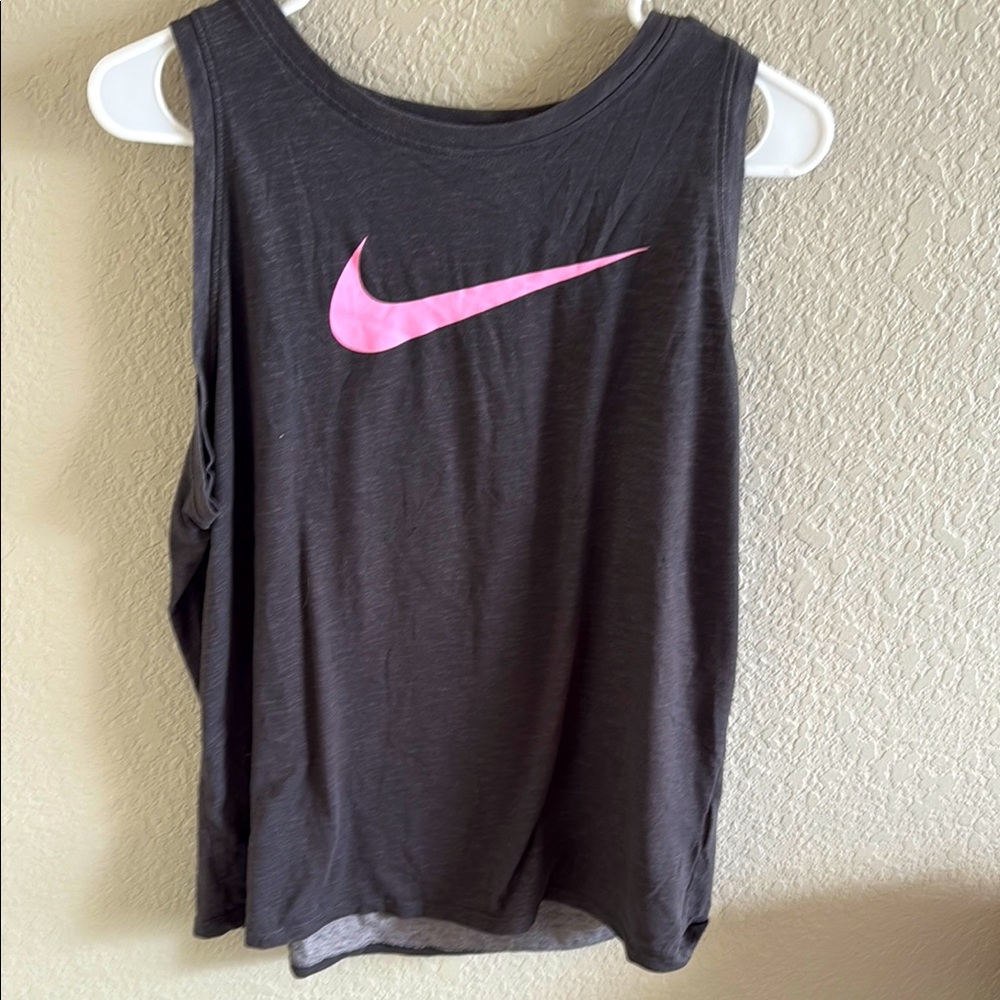 Nike Black Muscle Tee with Pink Swoosh